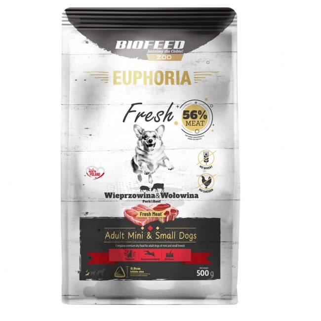 BIOFEED Euphoria Fresh Adult Pork and beef XS/S - dry dog food - 500g BIOFEED Euphoria Fresh Adult Pork and beef XS/S - dry dog food - 500g