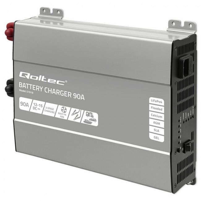 Qoltec Smart Professional Monolith Battery Charger for LiFePO4 AGM GEL SLA batteries | 90A | 12V | Fast charging Qoltec Smart Professional Monolith Battery Charger for LiFePO4 AGM GEL SLA batteries | 90A | 12V | Fast charging