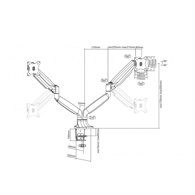 Multibrackets M Deskmount Gas Spring Dual Black
