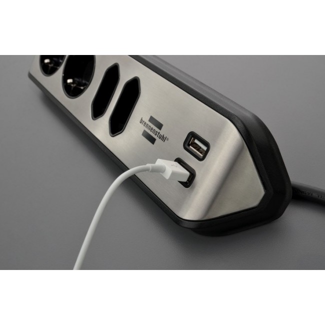 Brennenstuhl 1153590410 power extension 2 m 4 AC outlet(s) Indoor Black, Silver