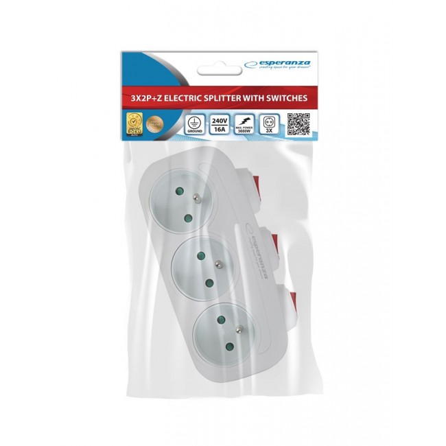 Esperanza ELK307W Electrical Splitter 3 sockets switch White Esperanza ELK307W Electrical Splitter 3 sockets switch White