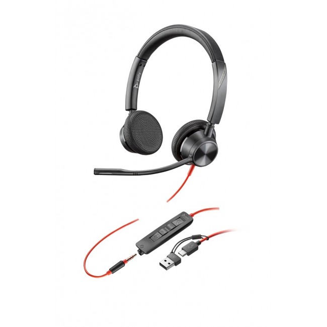 Poly Blackwire 3325 Stereo USB-C Headset +3.5mm Plug +USB-C/A Adapter