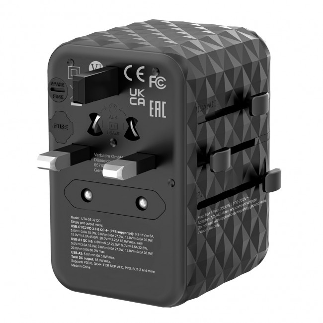 Verbatim GAN III UTA-05 2 X USB-C PD 65W & QC 4+ / 2 X USB-A