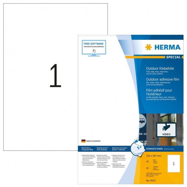 HERMA 9543 self-adhesive label Rectangle White 40 pc(s)