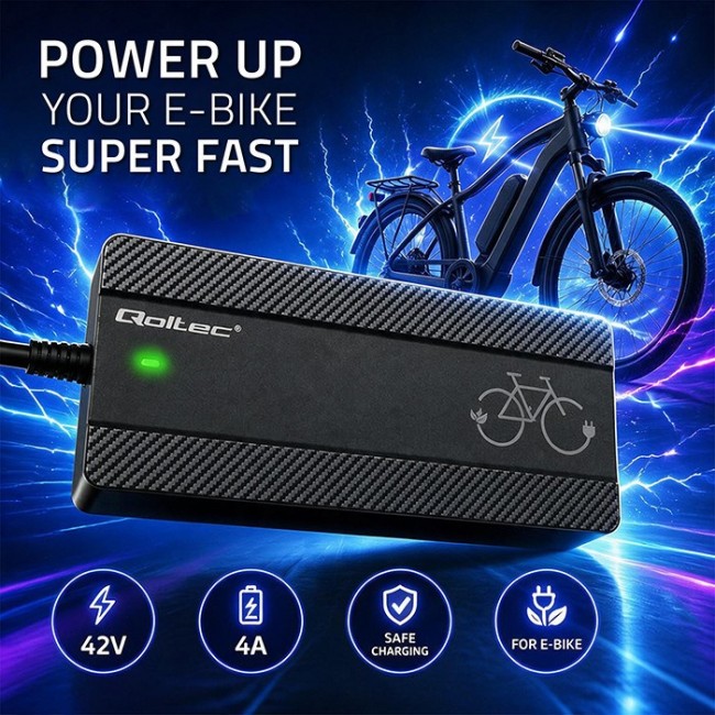 Qoltec Szybka adowarka do roweru skutera elektrycznego 36V | 42V | 4A |wtyczka Bosch + kabel zasilający
