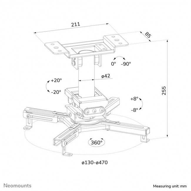 Neomounts CL25-530BL1 Beamer ceiling mount - h 25,5 cm - easy-install - full motion Neomounts CL25-530BL1 Beamer ceiling mount - h 25,5 cm - easy-install - full motion