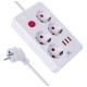Maclean power strip, 4-socket extension cable + 3xUSB, 110-240V AC 50/60Hz, 2.1A max 2500W, 3m, white, MCE393 W