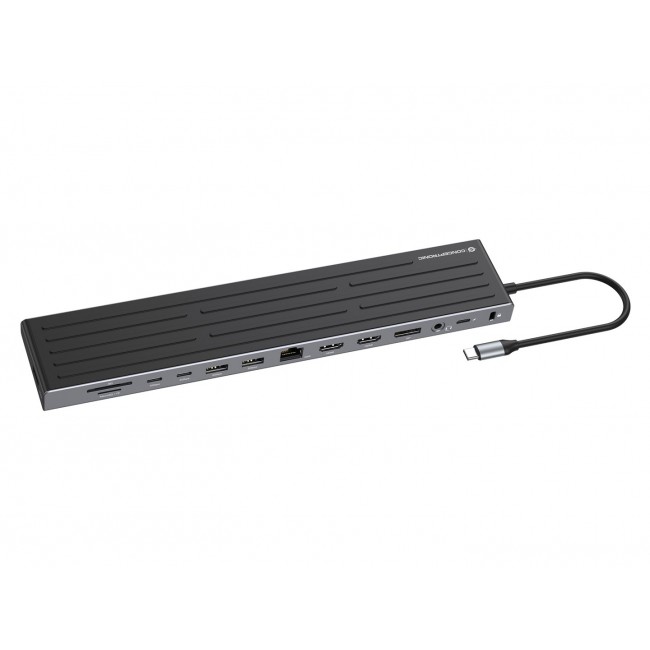 Conceptronic DONN32B 14-in-1 MST Docking Station USB 3.2 Gen 1, HDMI x 2, DP, GbE LAN, USB-A 5Gbps x 3, USB-C 5Gbps x 2, SD, TF/MicroSD, 3.5mm headset, Security Slot, 100W USB PD Conceptronic DONN32B 14-in-1 MST Docking Station USB 3.2 Gen 1, HDMI x 2, DP, GbE LAN, USB-A 5Gbps x 3, USB-C 5Gbps x 2, SD, TF/MicroSD, 3.5mm headset, Security Slot, 100W USB PD