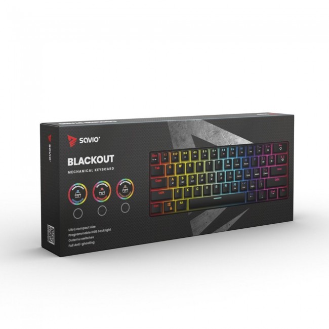 SAVIO Mechanical Keyboard BLACKOUT Brown (Outemu Brown), black