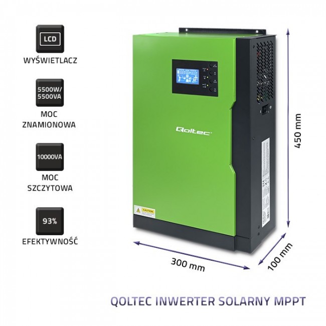 Qoltec 53887 Hybrid Solar Inverter Off-Grid 5,5kW | 100A | 48V | MPPT | Sinus Qoltec 53887 Hybrid Solar Inverter Off-Grid 5,5kW | 100A | 48V | MPPT | Sinus