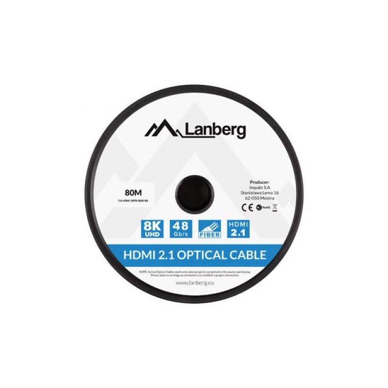 HDMI CABLE M/M V2.1 80M 8K BLACK OPTICAL AOC LANBERG
