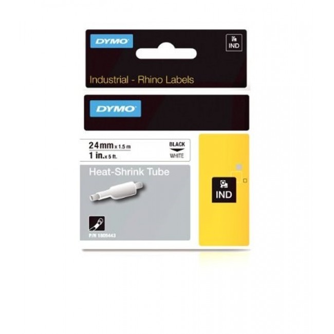 DYMO Rhino Industrial Heat-Shrink Cable Label Tubes | 24 mm x 1.5 m | Black Print on White | Self-Adhesive | for Rhino Label Makers
