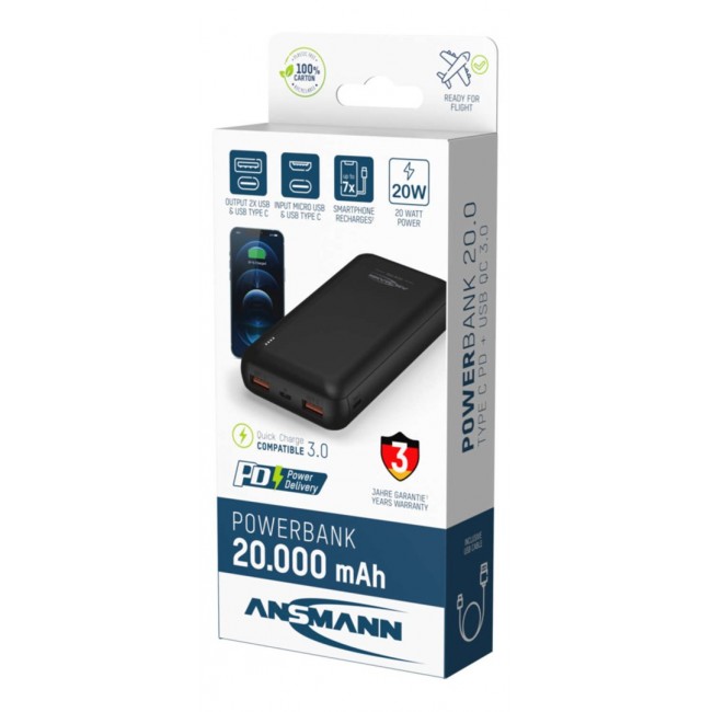 Ansmann PB320PD Lithium Polymer (LiPo) 20000 mAh Black Ansmann PB320PD Lithium Polymer (LiPo) 20000 mAh Black