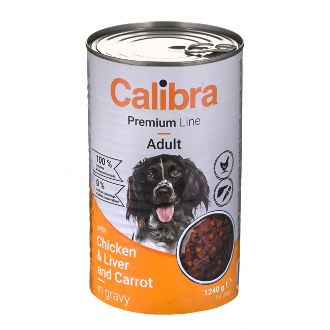 CALIBRA Premium Line Adult Chicken with liver and carrot - wet dog food - 1240g