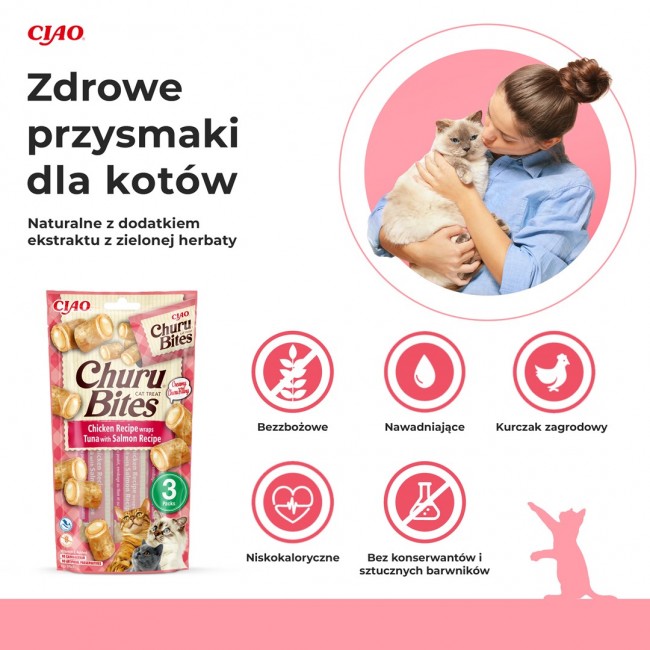 INABA Churu Bites Chicken with tuna and salmon - cat treats - 3x10 g INABA Churu Bites Chicken with tuna and salmon - cat treats - 3x10 g