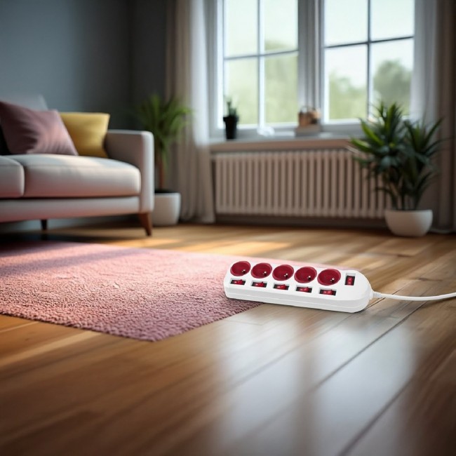 Maclean power strip, 5 socket extension cable, with switches, 250VAC/10A, 1.5m, MCE204 R/W Maclean power strip, 5 socket extension cable, with switches, 250VAC/10A, 1.5m, MCE204 R/W