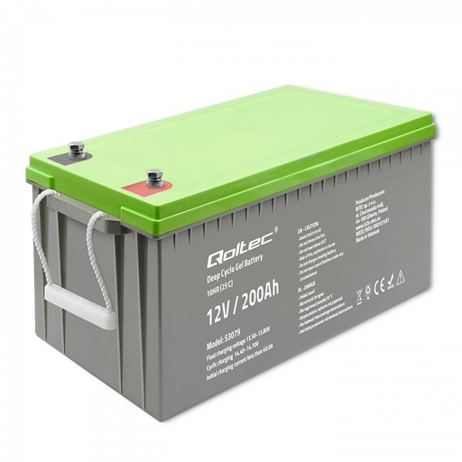 Qoltec 53079 Deep Cycle Gel battery | 12V | 200Ah | 62.5kg Qoltec 53079 Deep Cycle Gel battery | 12V | 200Ah | 62.5kg