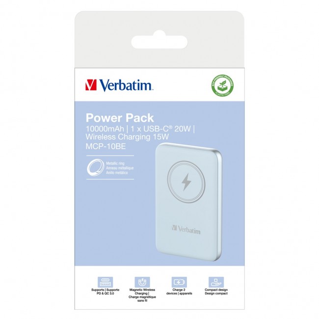 Verbatim Charge 'n' Go Magnetic Wireless Power Bank 10000mAh Blue Verbatim Charge 'n' Go Magnetic Wireless Power Bank 10000mAh Blue