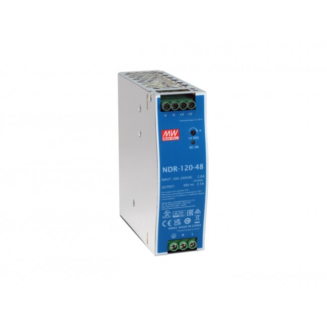 LevelOne 48V DC Industrial Power Supply, 120W, DIN-Rail,-20 ~ +70 