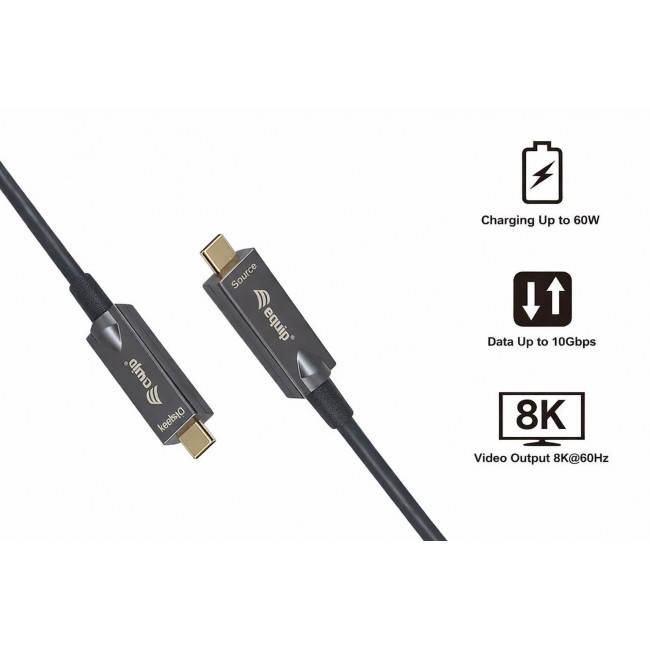 Equip USB-C to C Active Optical Cable, 7.5m, PD 60W, 8K/60Hz, 10Gbps, Video + Data + PD