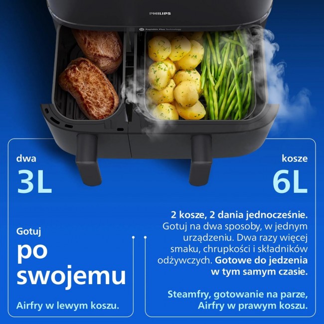 Philips 5000 series NA550/00 fryer Double 9 L Stand-alone 2750 W Hot air fryer Black