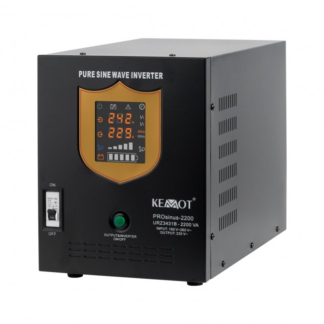 KEMOT PROsinus-2200 uninterruptible power supply inverter with pure sine wave and charging function 12V 230V 2200VA/1600W - black KEMOT PROsinus-2200 uninterruptible power supply inverter with pure sine wave and charging function 12V 230V 2200VA/1600W - black
