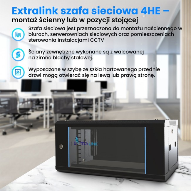 Extralink Rackmount cabinet 4U 600x450 Black wall mounted