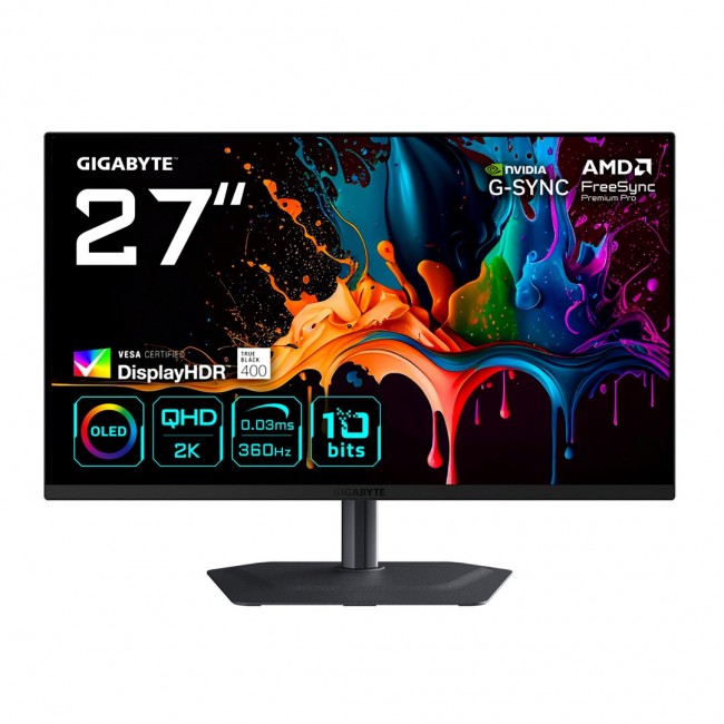 GIGABYTE MO27Q3 27 OLED QHD Gaming Monitor - 2560 x 1440, 360Hz, 0.03ms, 250 cd/m , G-Sync Compatible, FreeSync Premium Pro, Display HDR True Black 400, HDMI 2.1, Displayport 1.4