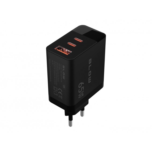 LCD wall charger USB socket + USB-Cx2 PD 65W GAN black wattmeter