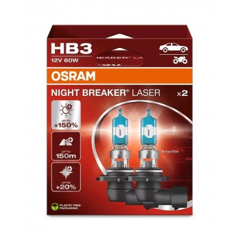 Bulb (Set of 2) HB3 12V 60W P20D Up To 150m. Light Beam Length, Up To 150% More Brightness, Up To 20% Whiter Light Night Breaker Laser, White