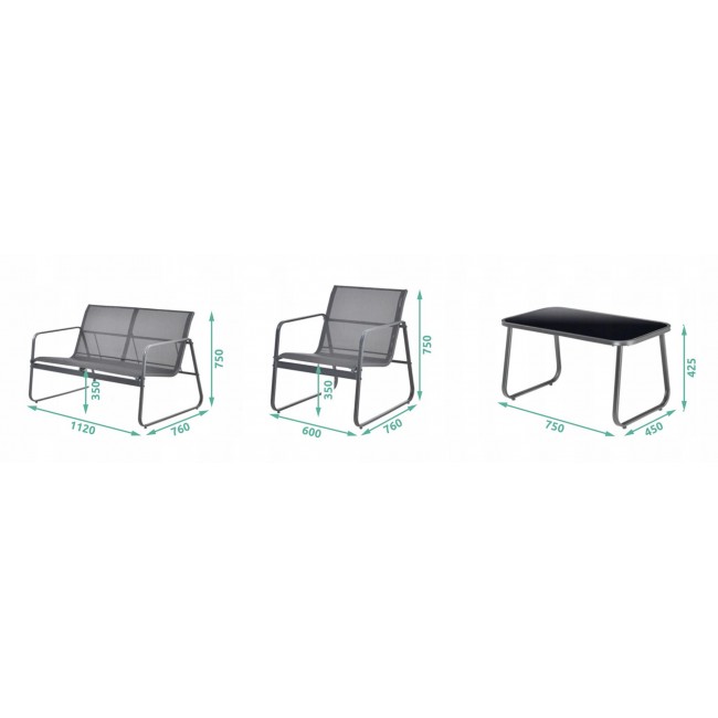 Extralink BLACK FOREST ZESTAW MEBLI OGRODOWYCH TEKSTYLEN DWA KRZESLA + LEZANKA + STOLIK ROZKLADANY CZARNY L-0358 outdoor furniture set