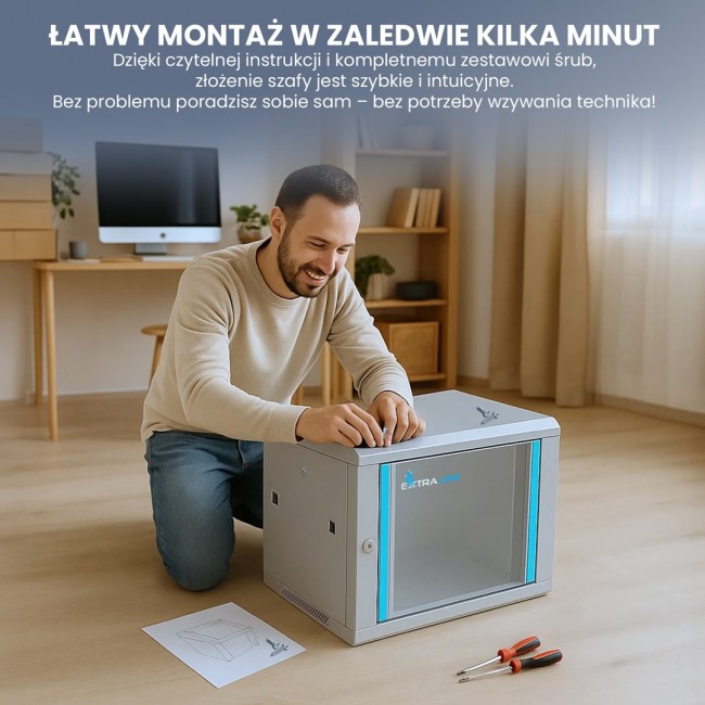 Extralink Rackmount cabinet 6U 600x600 Gray wall mounted