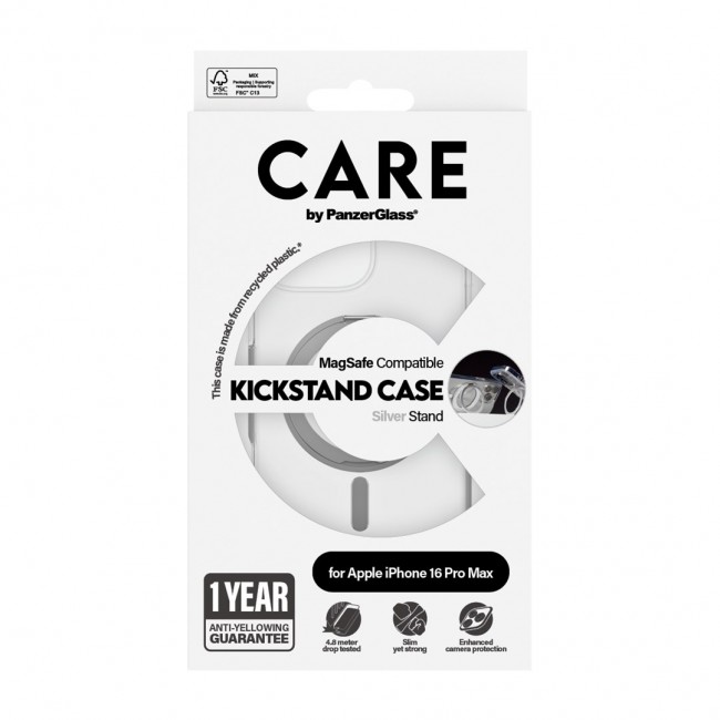 PanzerGlass CARE by Case Transparent w. Silver Kickstand & MagSafe iPhone 16 Pro Max