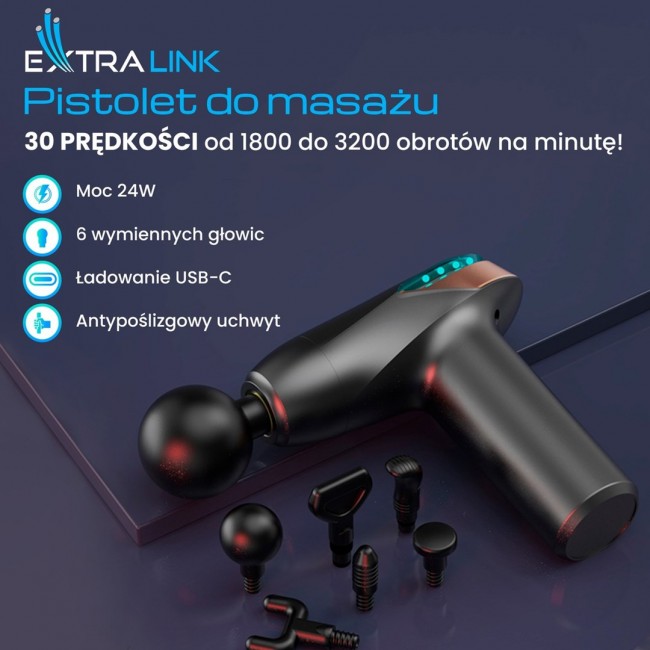 Extralink Massage Gun Lite | Massage gun | 3200 RPM, 6 replaceable tips