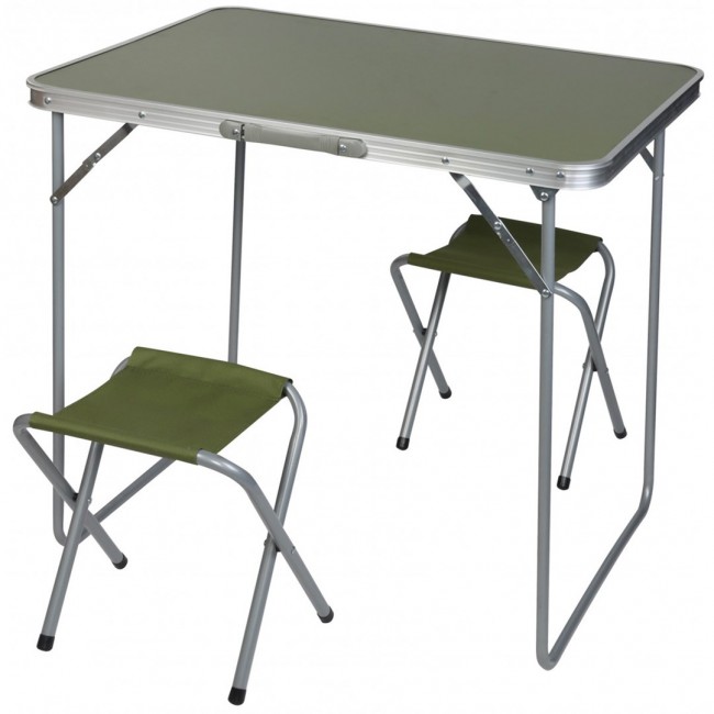 Enero folding camping hiking table 80 x 60 x 70 cm + two chairs green Enero folding camping hiking table 80 x 60 x 70 cm + two chairs green