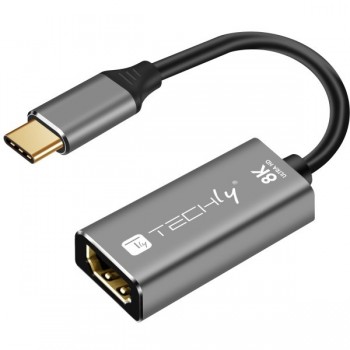 Techly IADAP-USBC-HDMI8 USB graphics adapter 7680 x 4320 pixels Black, Silver