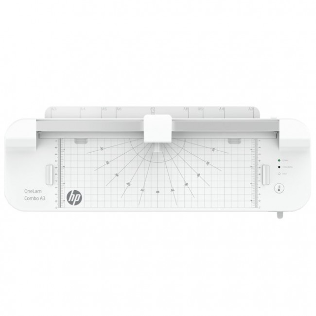 HP ONELAM COMBO A3 laminator, Warm, integrated trimmer, corner rounder, 40 cm/min speed + 15 pouches: 3xA4, 4xA5, 4xA6, 4xB-CARD, White