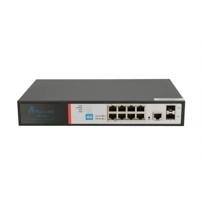 Extralink PoE Switch VICTOR 8x Gigabit PoE/PoE+, 2x SFP, 1x Console Port, 150W, Managed