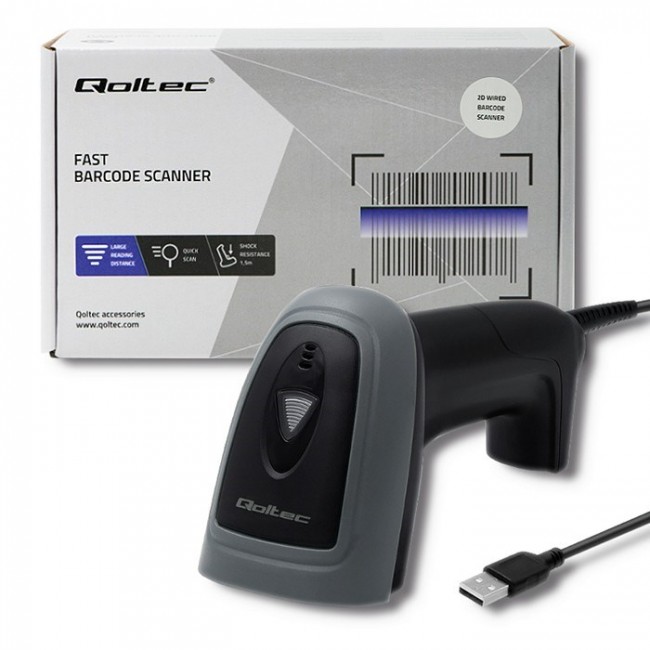 Qoltec 50863 Wired QR & BARCODE Scanner | USB