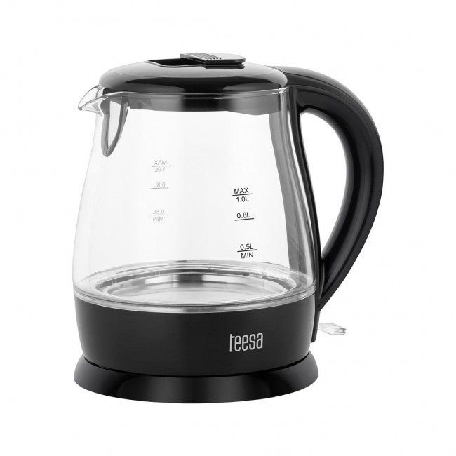 TEESA Electric Kettle, Glass, 1650 W, Black, 1 L