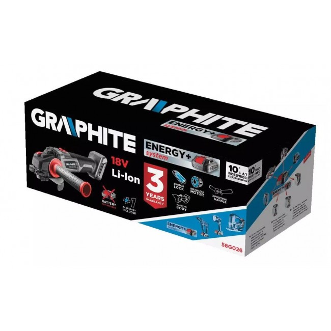 Graphite Energy+ 18V Li-Ion brushless cordless angle grinder 125 mm blade without battery Graphite Energy+ 18V Li-Ion brushless cordless angle grinder 125 mm blade without battery