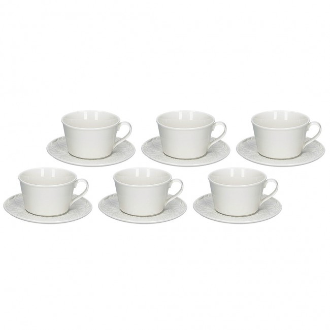 Set of 6 Bosco Tea Cups with Saucer - White, 180 ml Set of 6 Bosco Tea Cups with Saucer - White, 180 ml