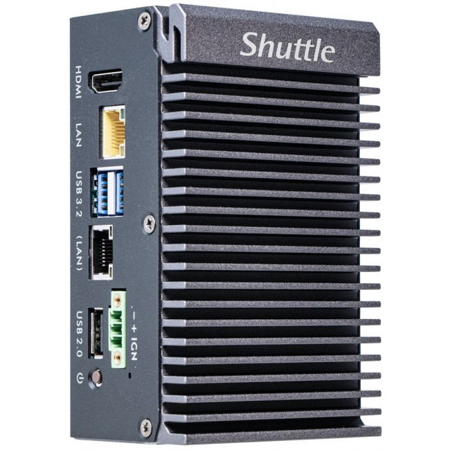 Shuttle Edge PC SPCEL03 , Intel Atom x6413E, 1x HDMI, 2x 2.5G LAN, 1x COM, DIO (4x in, 4x out), 3x USB, 2x M.2, 12-24V, fanless, 24/7, -20... 60 C, incl. VESA & DIN-RAIL mount