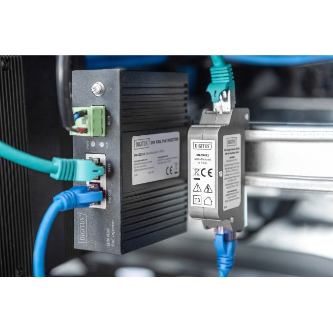 Digitus PoE surge protector (RJ45), DIN rail installation, indoor