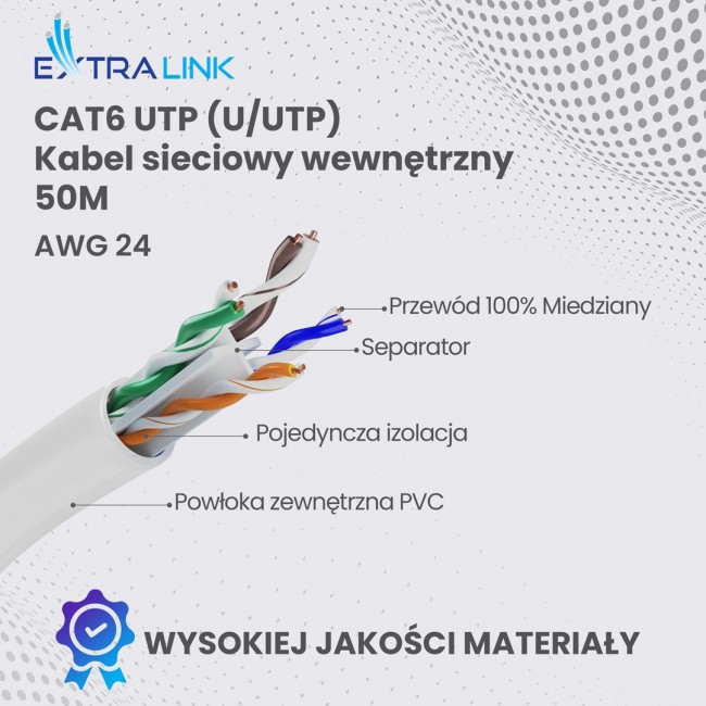 Extralink EX.32358 networking cable White 50 m Cat6 U/UTP (UTP)