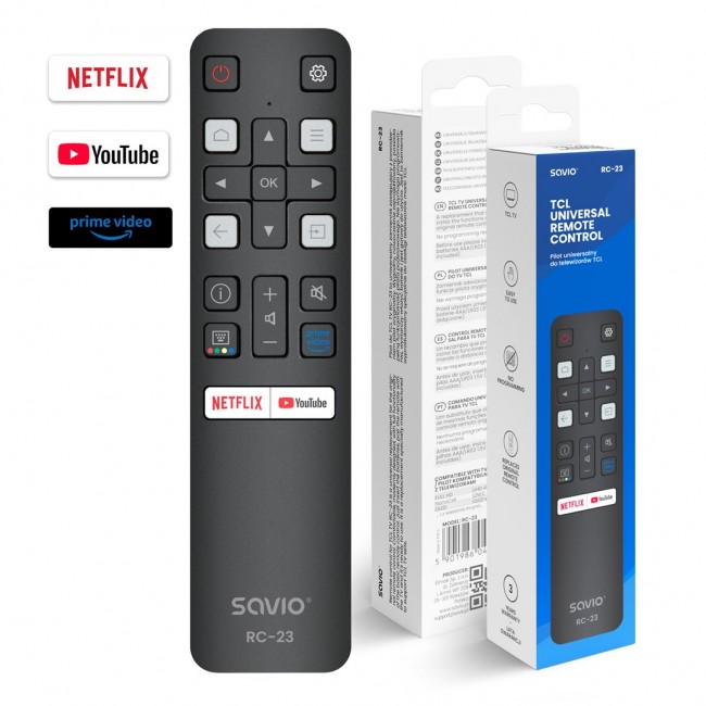 SAVIO RC-23 Universal / Replacement Remote Control for TCL TV SAVIO RC-23 Universal / Replacement Remote Control for TCL TV