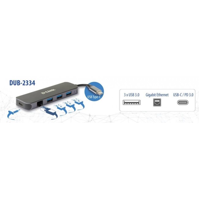 D-Link 5-in-1 USB-C Hub with Gigabit Ethernet/Power Delivery D-Link 5-in-1 USB-C Hub with Gigabit Ethernet/Power Delivery