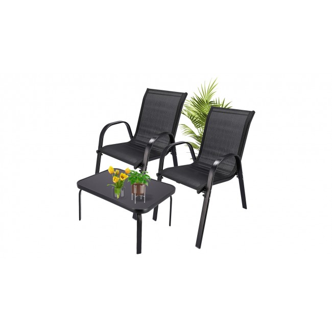Extralink Black Forest Garden Furniture Set, Textilene Two Chairs + Black Table outdoor furniture set