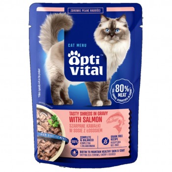 OPTIVITAL Tasty shreds in gravy with salmon - wet cat food - 85g