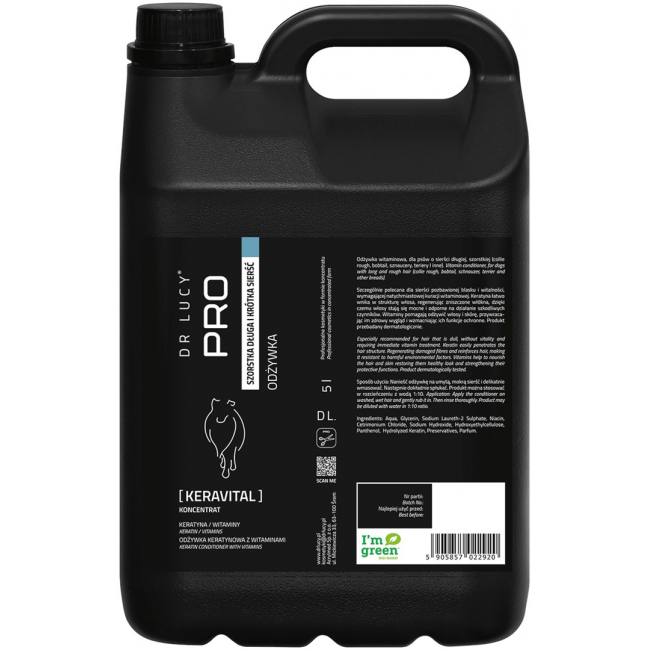 DR LUCY - PRO KERAVITAL 5L- KERATIN AND VITAMIN CONDITIONER FOR DOGS WITH LONG, COARSE COATS DR LUCY - PRO KERAVITAL 5L- KERATIN AND VITAMIN CONDITIONER FOR DOGS WITH LONG, COARSE COATS